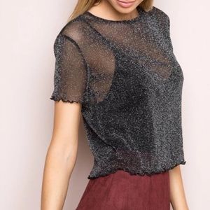 Brandy Melville Black Sheer Sparkly Top